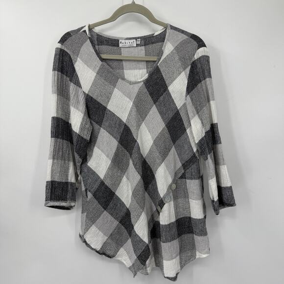 Habitat Clothes To Live In Tunic Large Asymmetrical Bufflalo Plaid Linen Blend - Picture 13 of 13